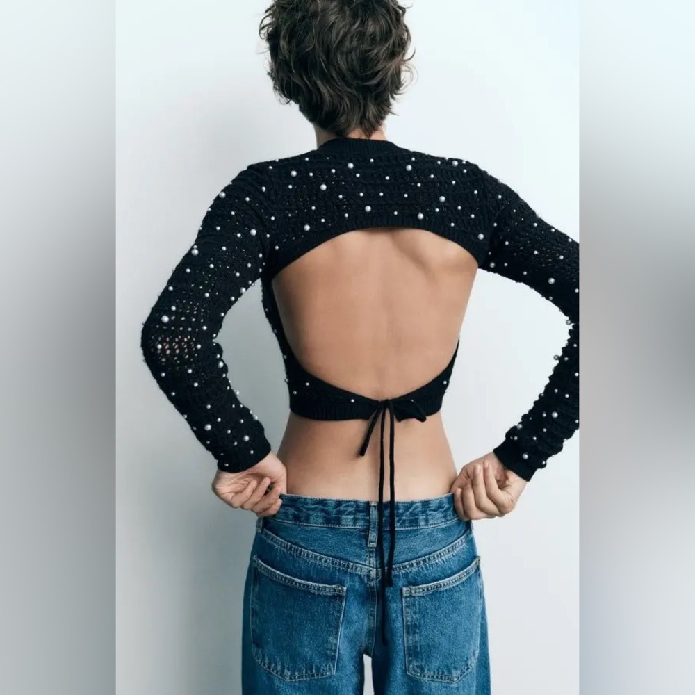 Zara Black Sweater with Pearl Details
